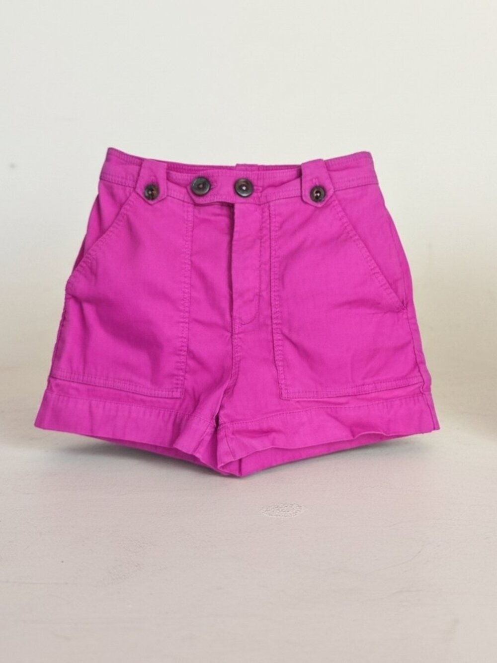 Maeve Anthropologie Colette Linen Blend High Rise Utility Shorts 0 Pink Magenta